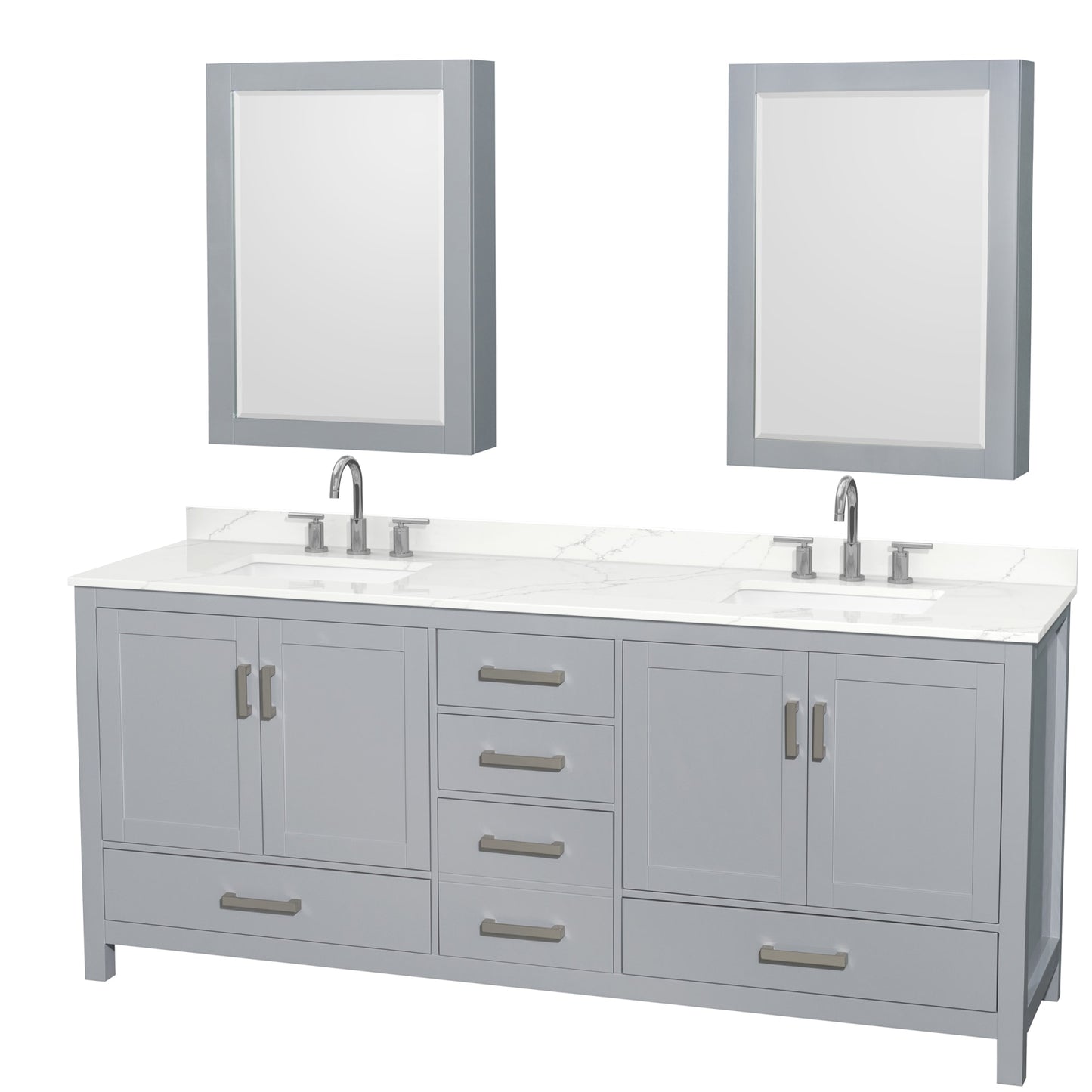Sheffield Bathroom Vanity with Countertop 80 inch Double Sink 3-hole Faucet Setup