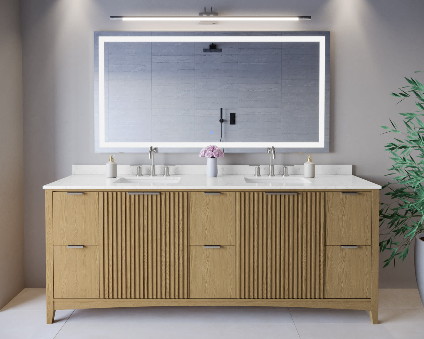 Palmilla Bathroom Vanity with Countertop 84 inch Double Sink 3-hole Faucet Setup