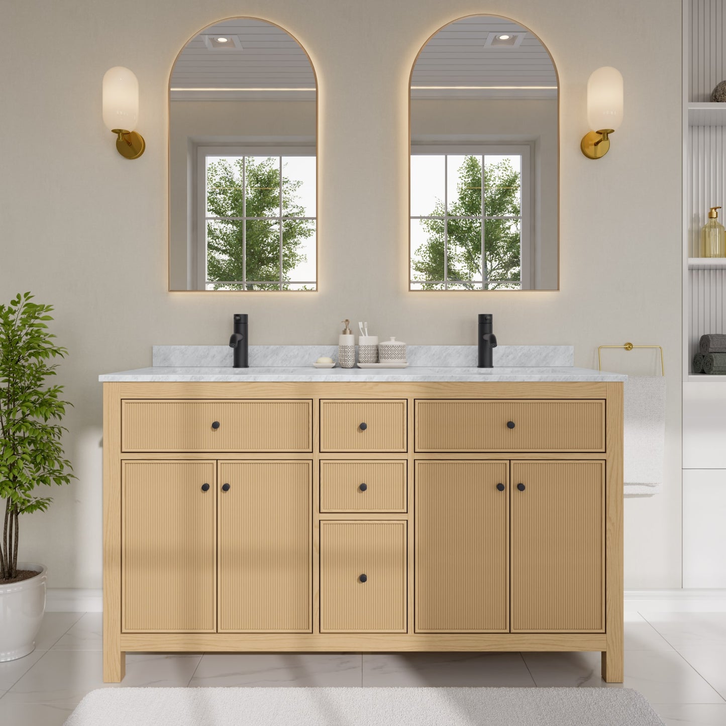 Pendry Bathroom Vanity with Countertop 60 inch Double Sink Single hole Faucet Setup