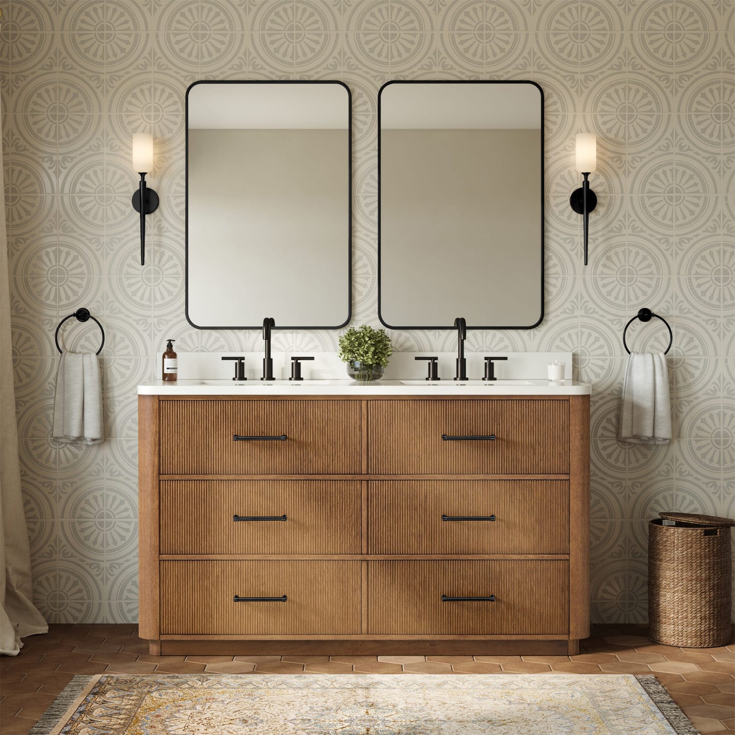 Francesca Bathroom Vanity with Countertop 60 inch Double Sink 3-hole Faucet Setup