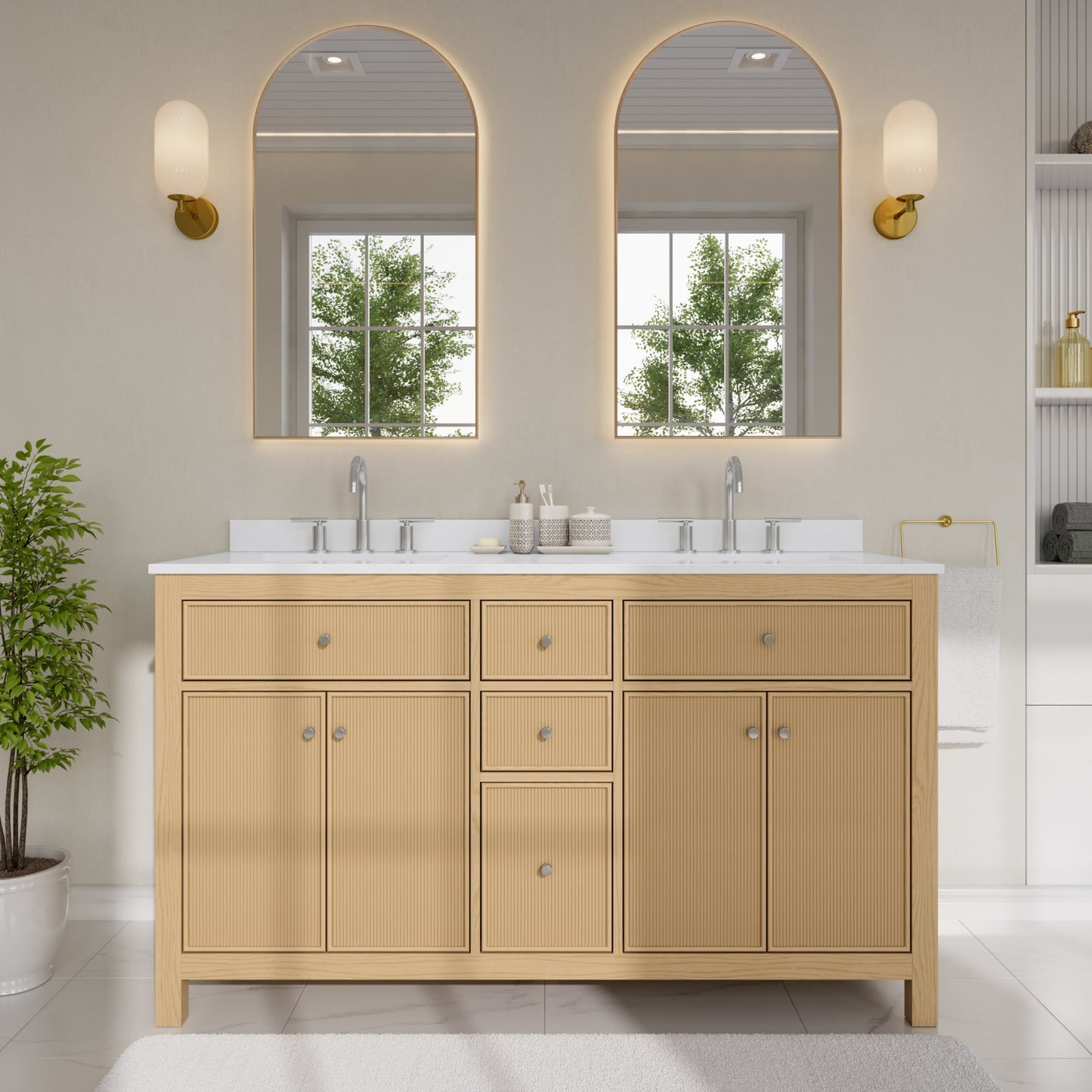 Pendry Bathroom Vanity with Countertop 60 inch Double Sink 3-hole Faucet Setup