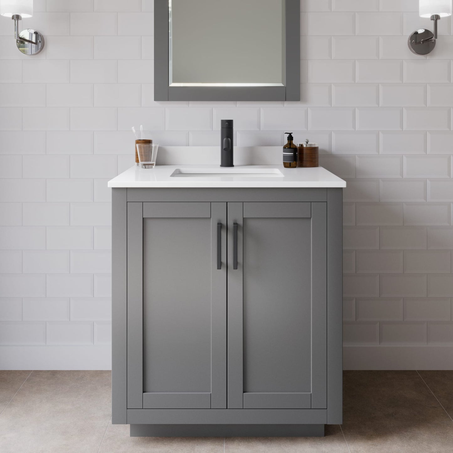 Miranda Bathroom Vanity with Countertop 30 inch Single Sink Single hole Faucet Setup