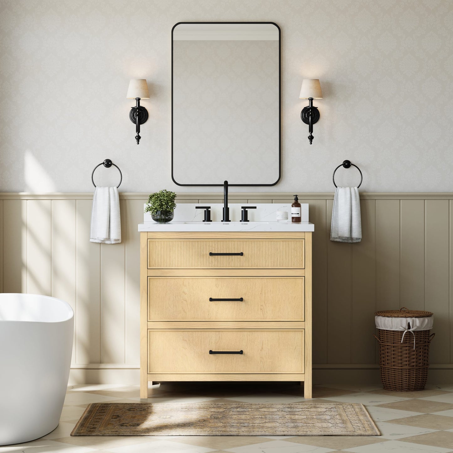 Isola Bathroom Vanity with Countertop 36 inch Single Sink 3-hole Faucet Setup