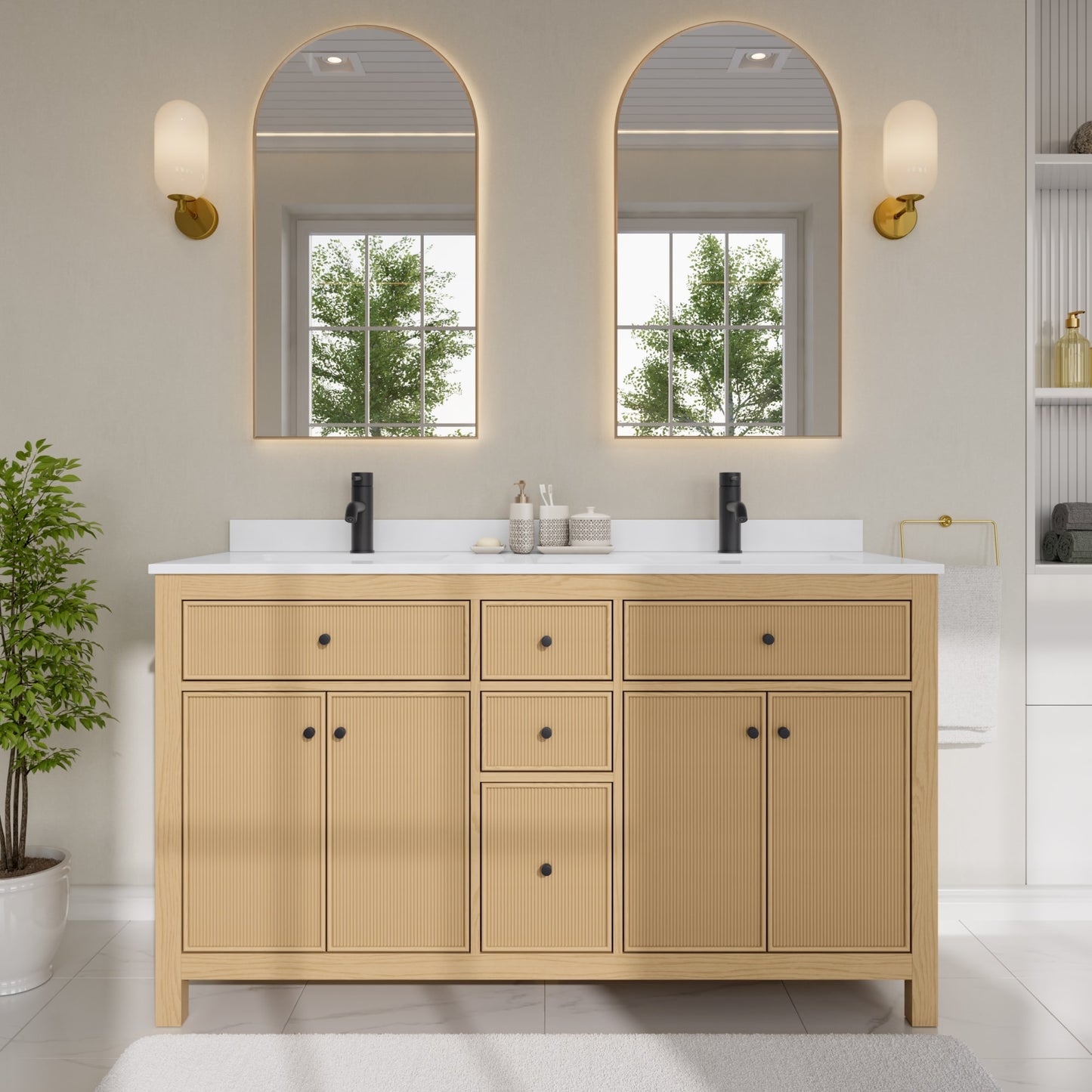 Pendry Bathroom Vanity with Countertop 60 inch Double Sink Single hole Faucet Setup