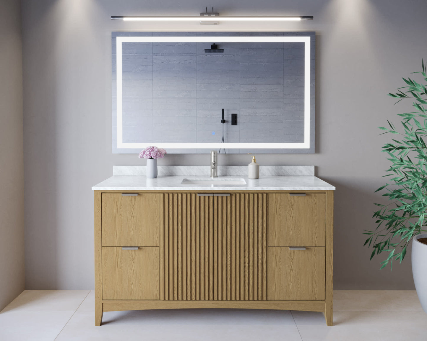 Palmilla Bathroom Vanity with Countertop 60 inch Single Sink Single hole Faucet Setup