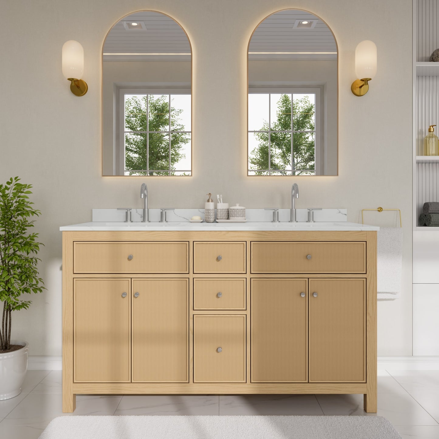 Pendry Bathroom Vanity with Countertop 60 inch Double Sink 3-hole Faucet Setup
