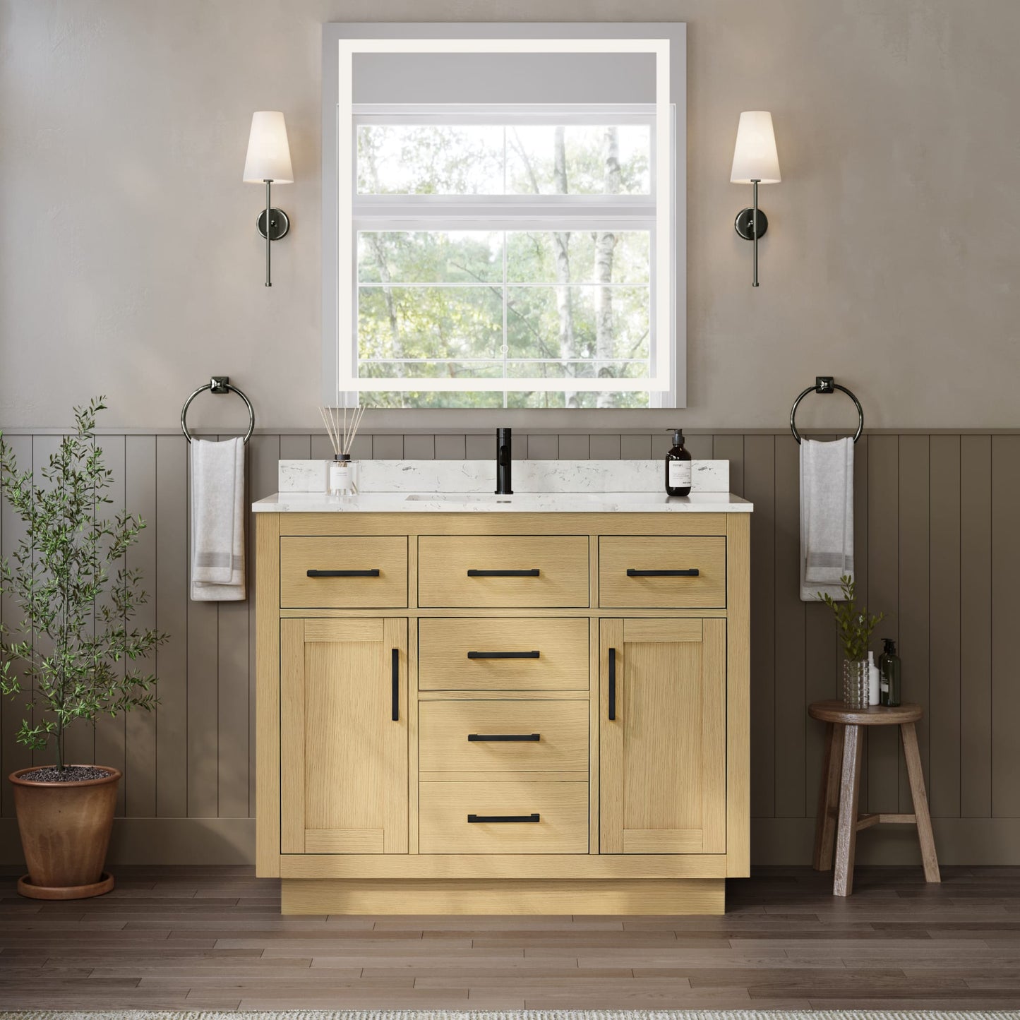 Beckett TK Bathroom Vanity with Countertop 42 inch Single Sink Single hole Faucet Setup