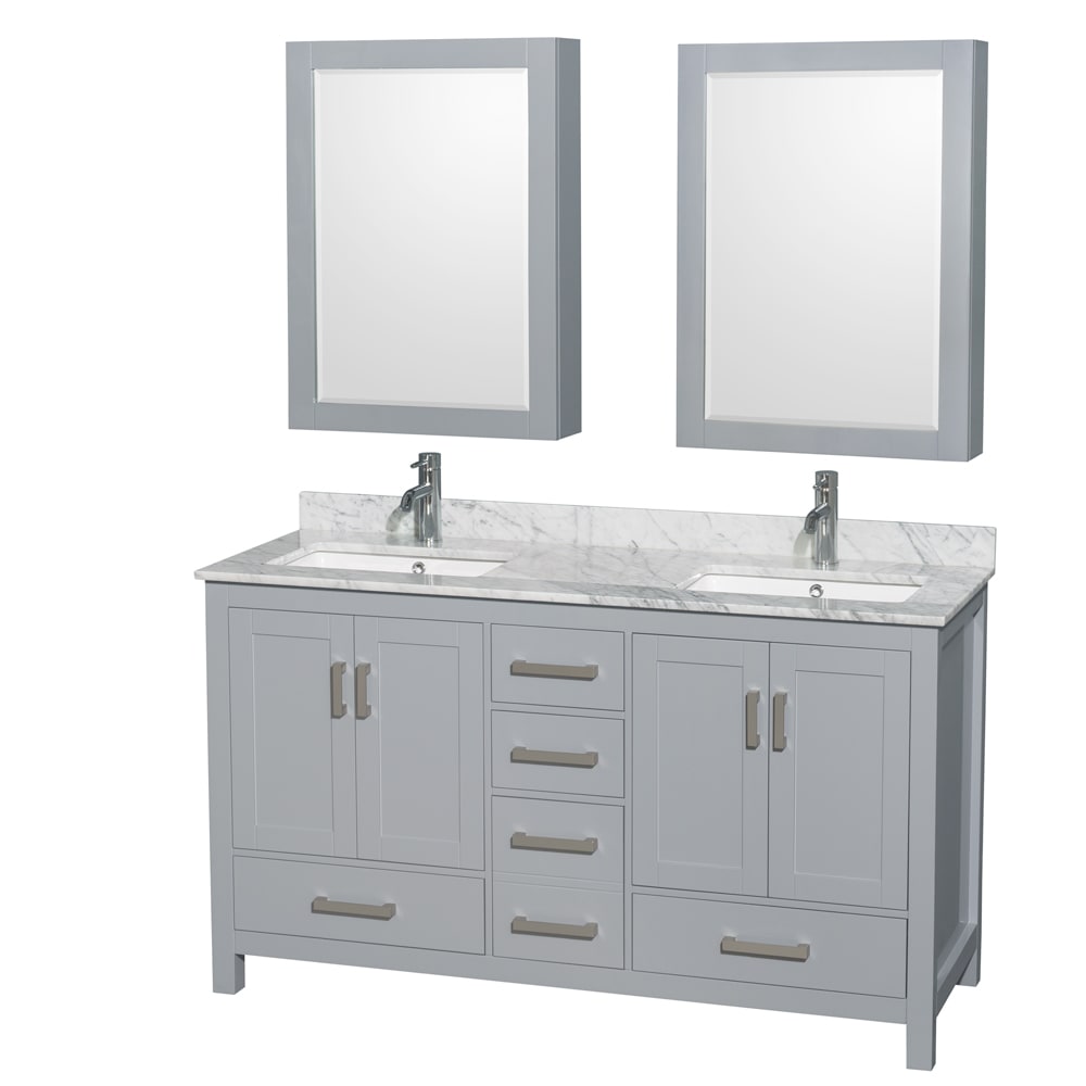 Sheffield Bathroom Vanity with Countertop 60 inch Double Sink Single hole Faucet Setup