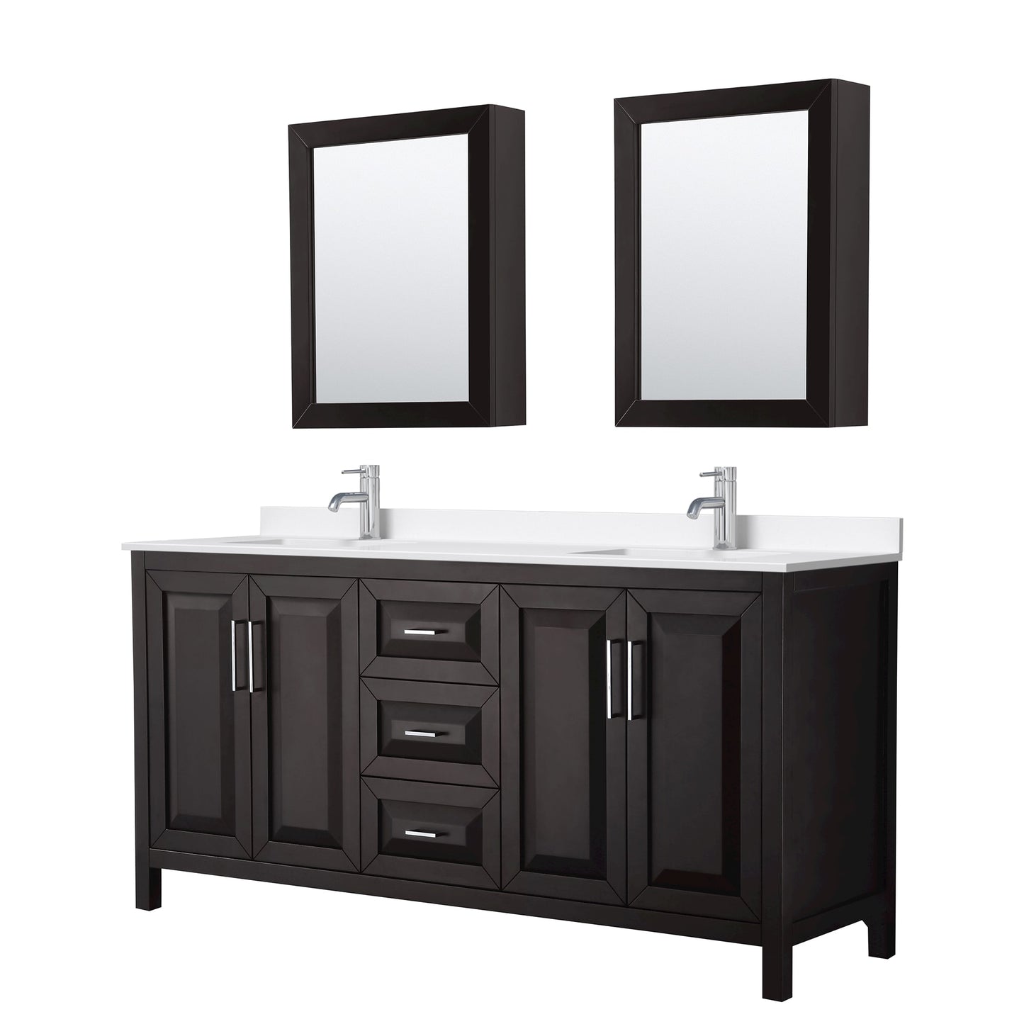 Daria Bathroom Vanity with Countertop 72 inch Double Sink Single hole Faucet Setup