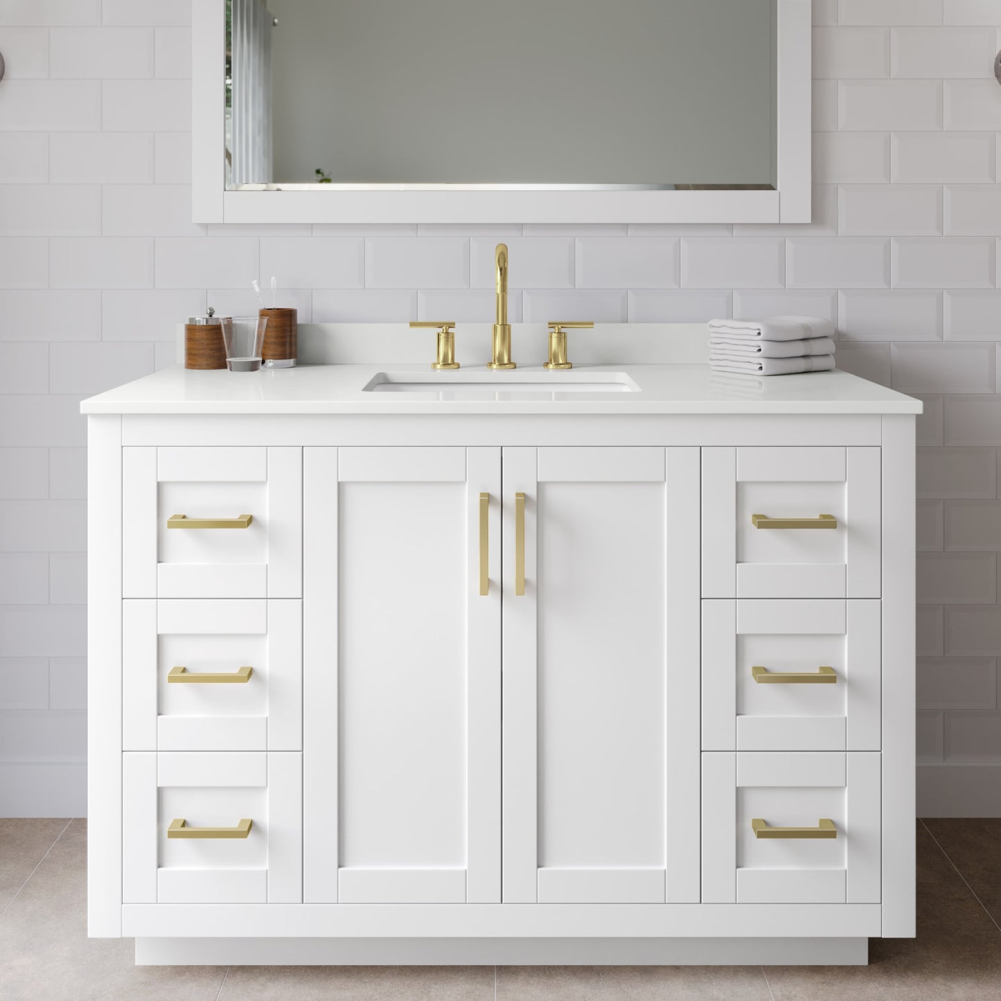 Miranda Bathroom Vanity with Countertop 48 inch Single Sink 3-hole Faucet Setup