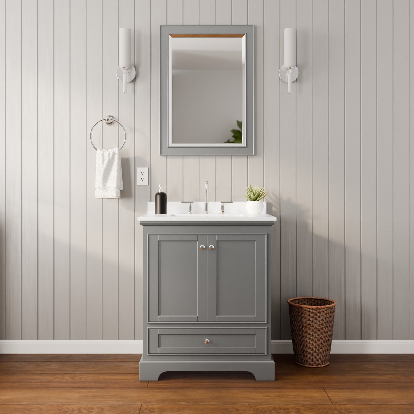 Deborah Bathroom Vanity with Countertop 30 inch Single Sink 3-hole Faucet Setup
