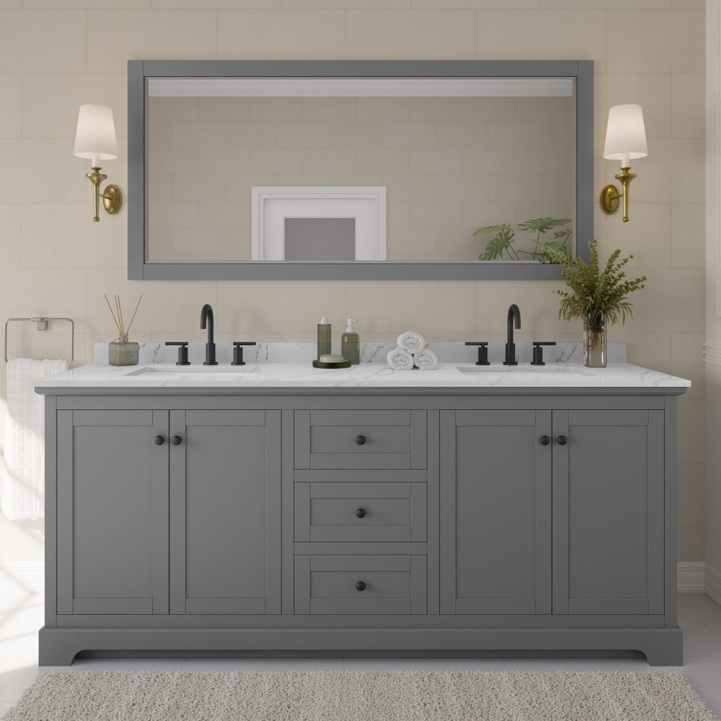 Avery Bathroom Vanity with Countertop 80 inch Double Sink 3-hole Faucet Setup