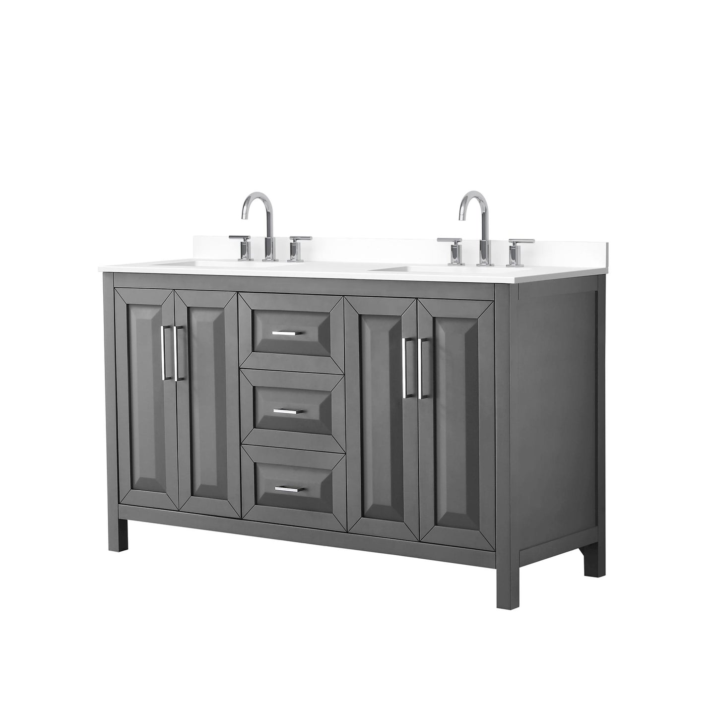 Daria Bathroom Vanity with Countertop 60 inch Double Sink 3-hole Faucet Setup