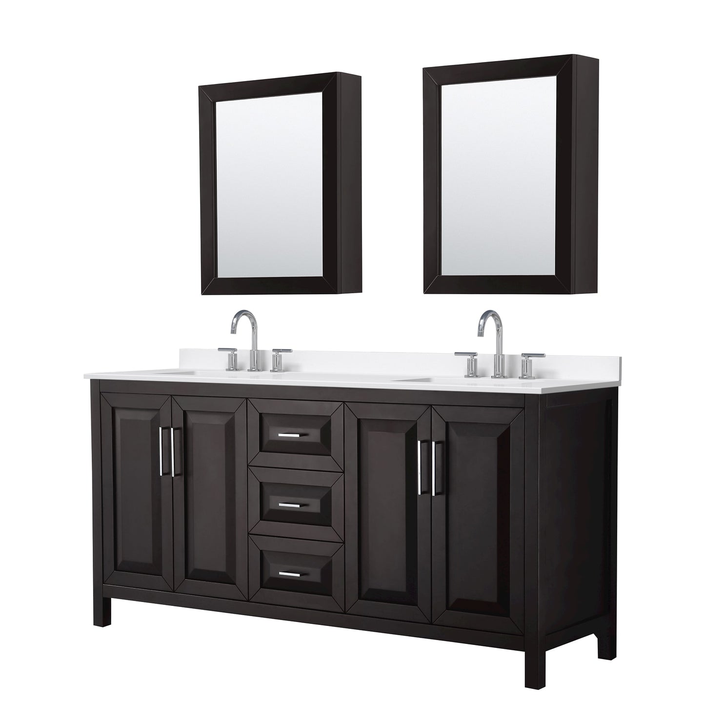 Daria Bathroom Vanity with Countertop 72 inch Double Sink 3-hole Faucet Setup