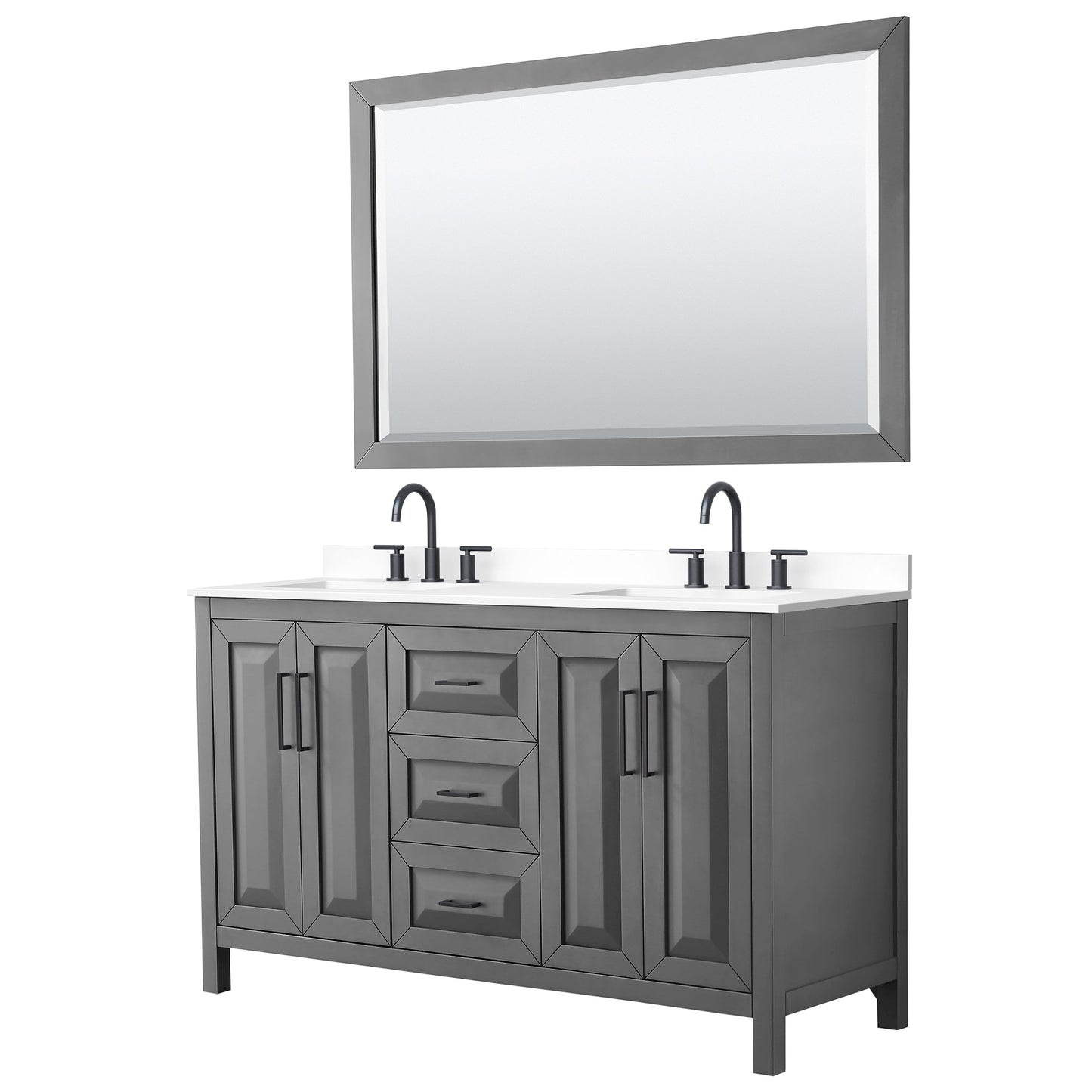 Daria Bathroom Vanity with Countertop 60 inch Double Sink 3-hole Faucet Setup