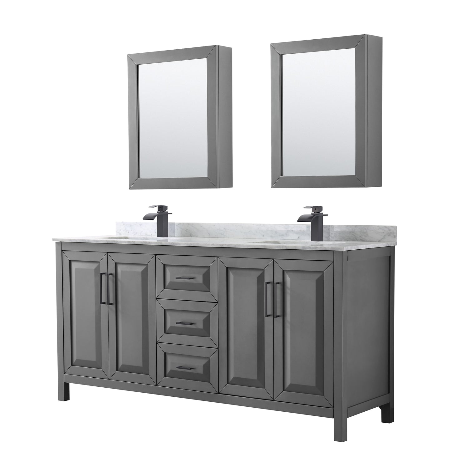 Daria Bathroom Vanity with Countertop 72 inch Double Sink Single hole Faucet Setup