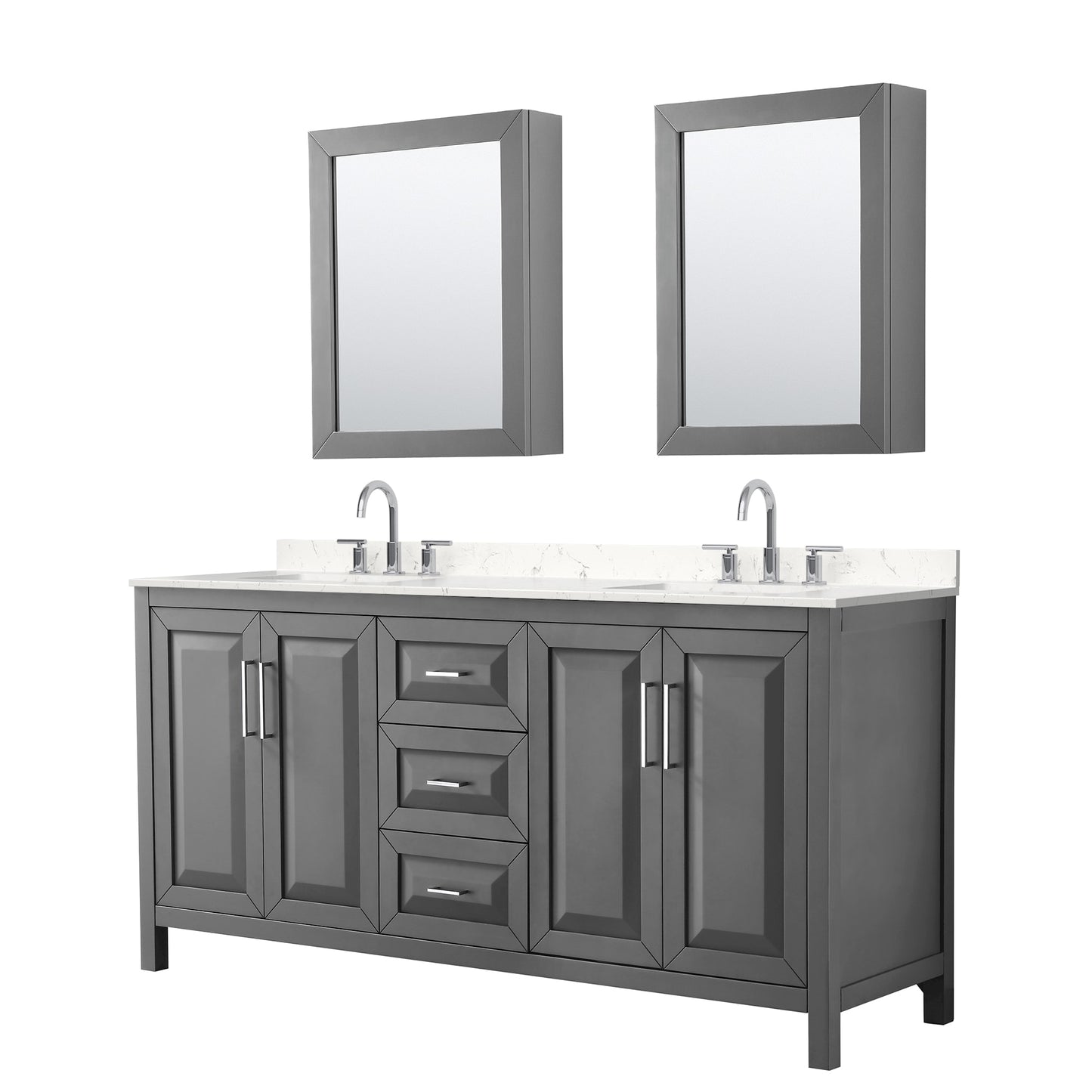 Daria Bathroom Vanity with Countertop 72 inch Double Sink 3-hole Faucet Setup