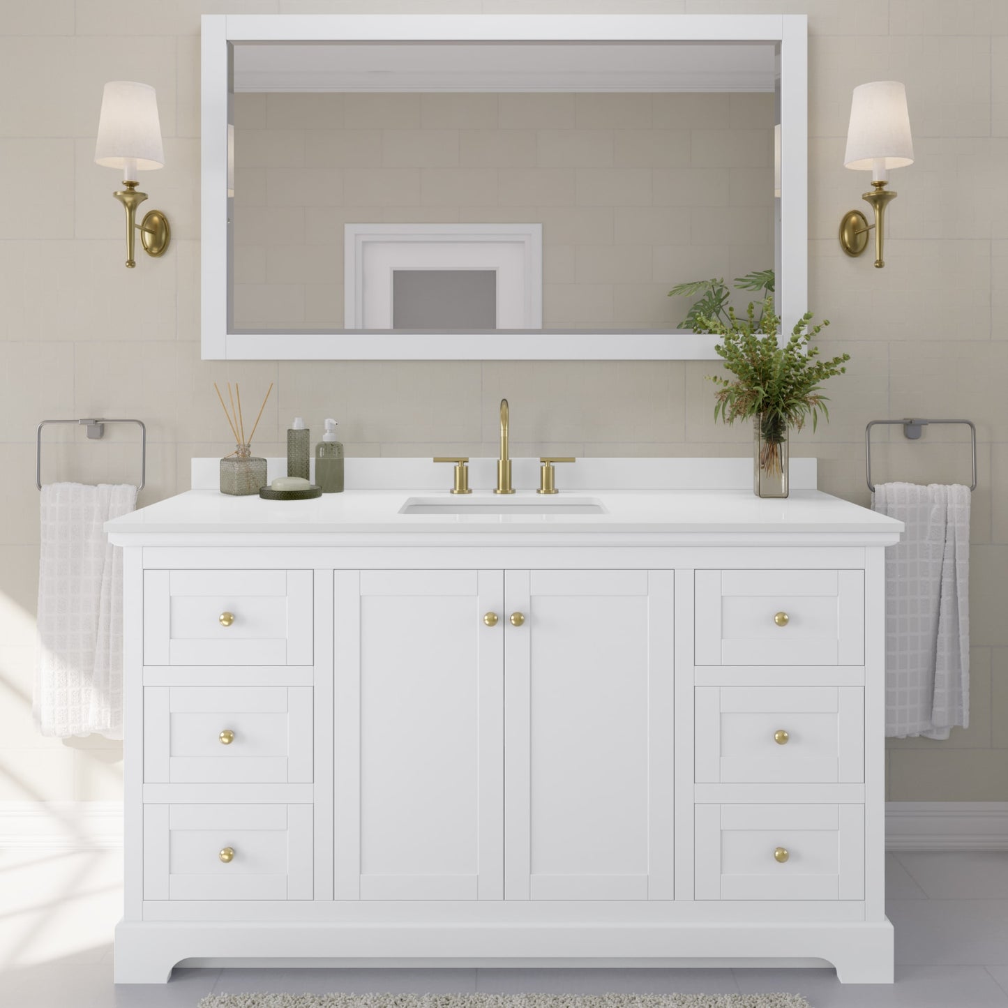 Avery Bathroom Vanity with Countertop 60 inch Single Sink 3-hole Faucet Setup