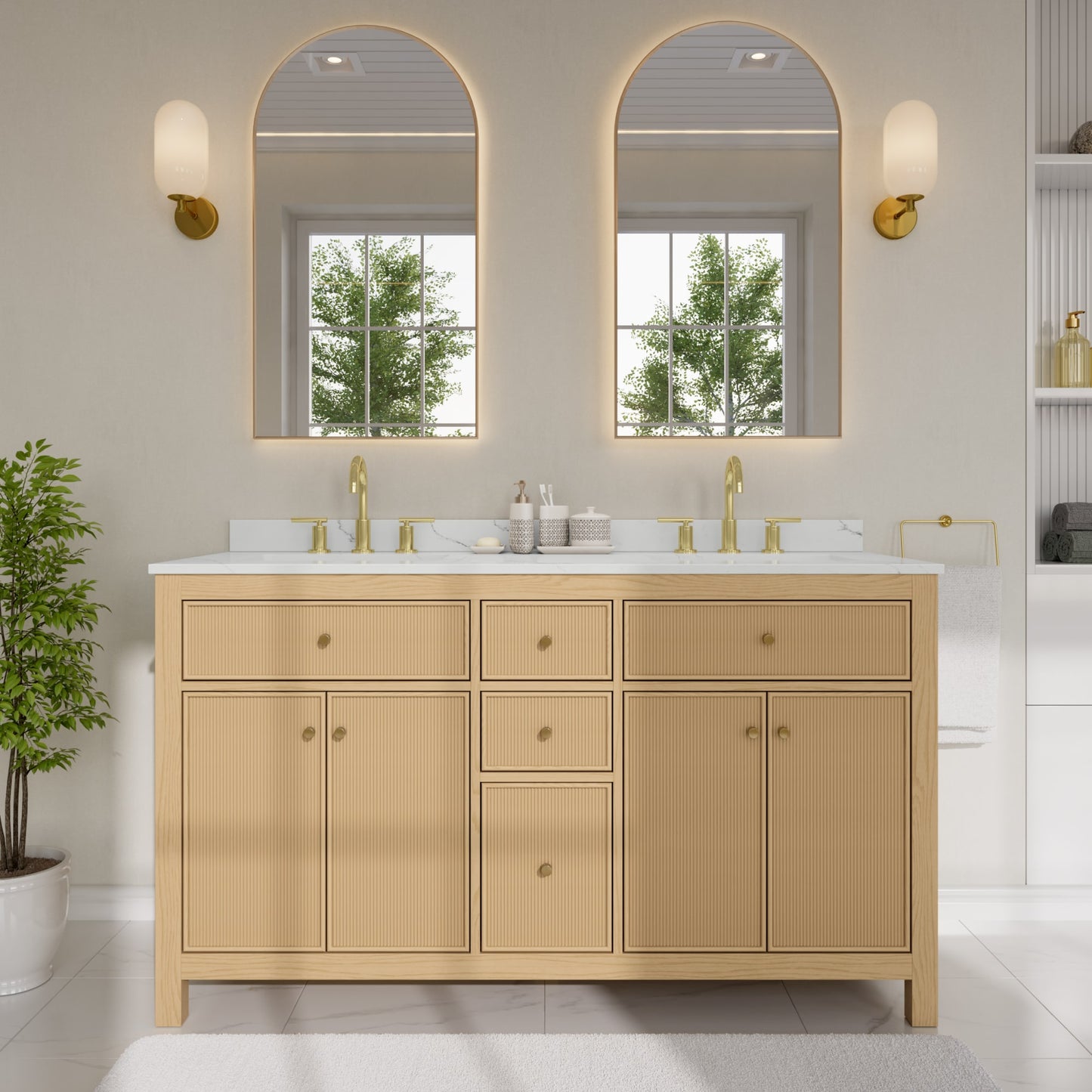 Pendry Bathroom Vanity with Countertop 60 inch Double Sink 3-hole Faucet Setup