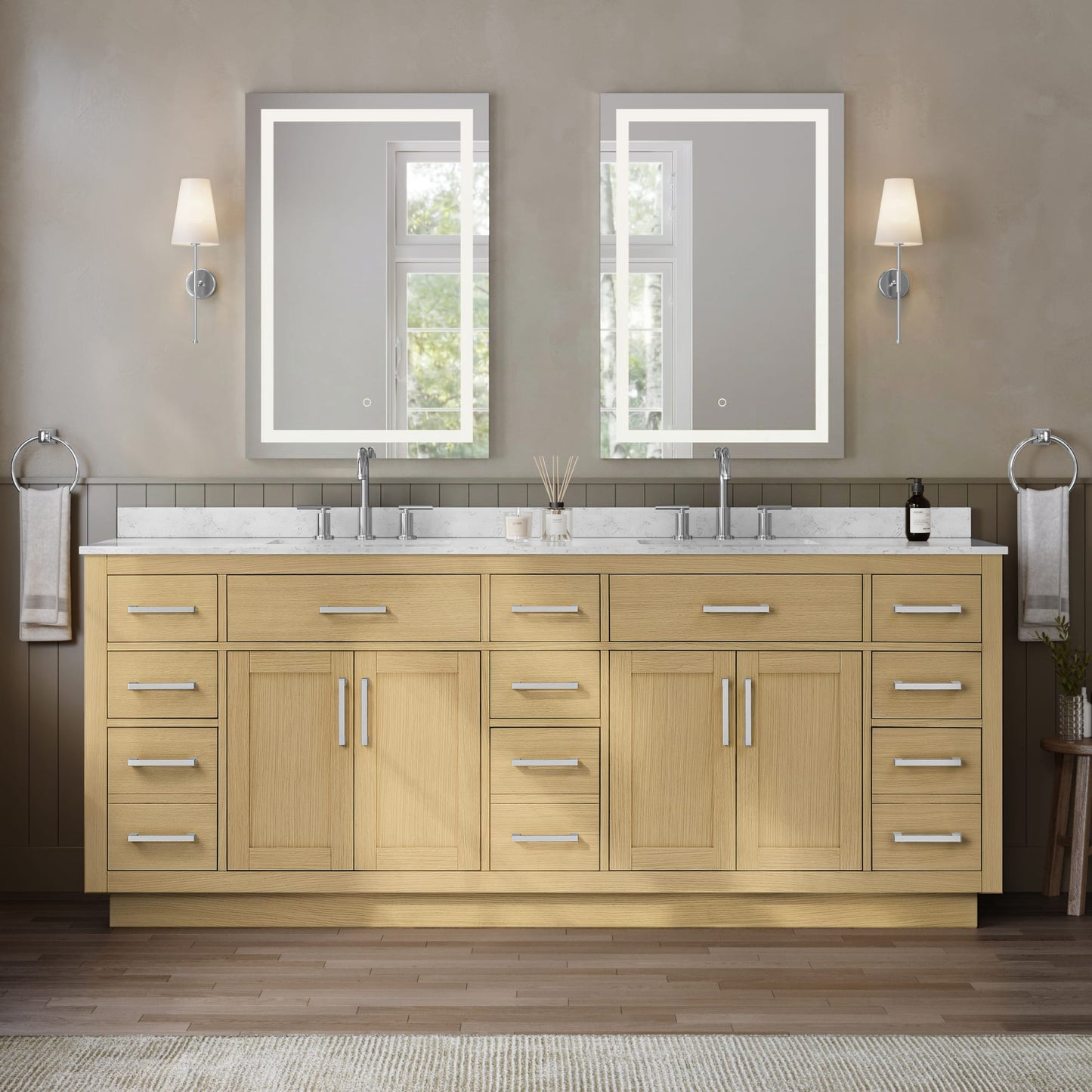 Beckett TK Bathroom Vanity with Countertop 84 inch Double Sink 3-hole Faucet Setup
