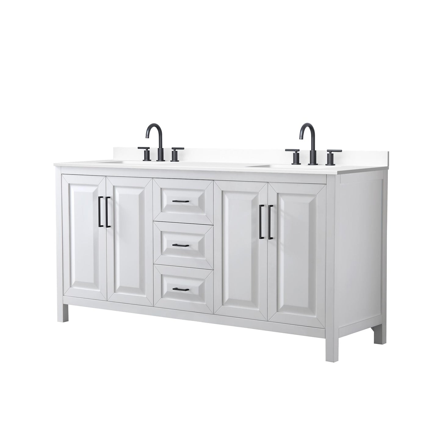 Daria Bathroom Vanity with Countertop 72 inch Double Sink 3-hole Faucet Setup