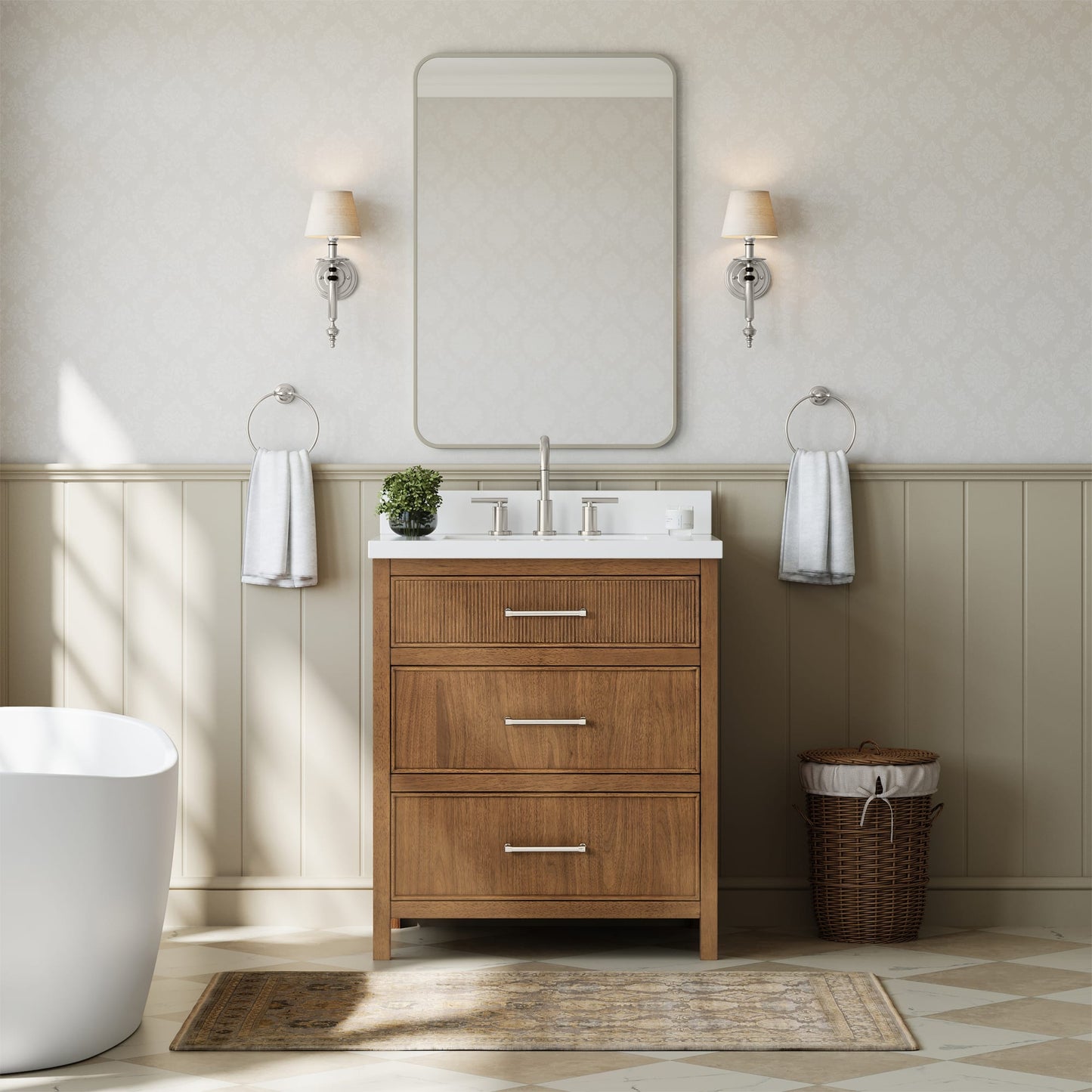 Isola Bathroom Vanity with Countertop 30 inch Single Sink 3-hole Faucet Setup