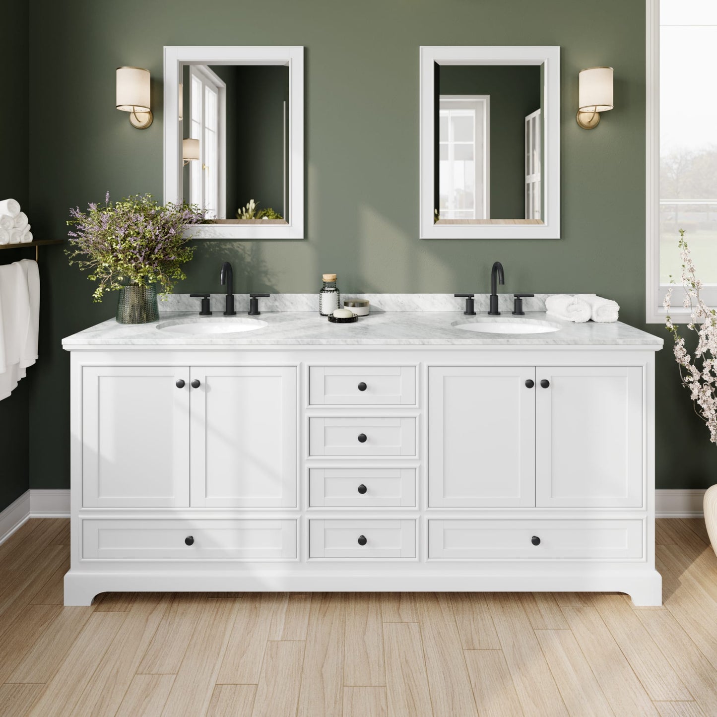 Deborah Bathroom Vanity with Countertop 80 inch Double Sink 3-hole Faucet Setup