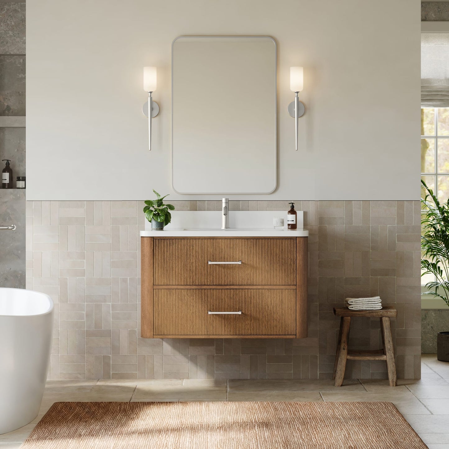 Francesca WM Wall Mounted Bathroom Vanity with Countertop 36 inch Single Sink Single hole Faucet Setup
