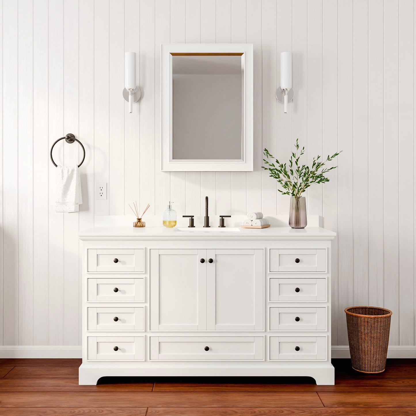 Deborah Bathroom Vanity with Countertop 60 inch Single Sink 3-hole Faucet Setup