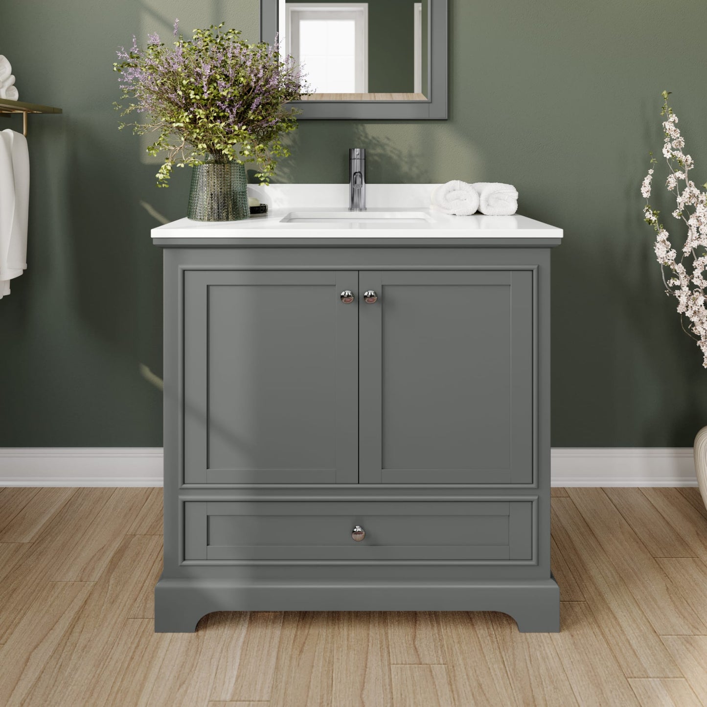 Deborah Bathroom Vanity with Countertop 36 inch Single Sink Single hole Faucet Setup