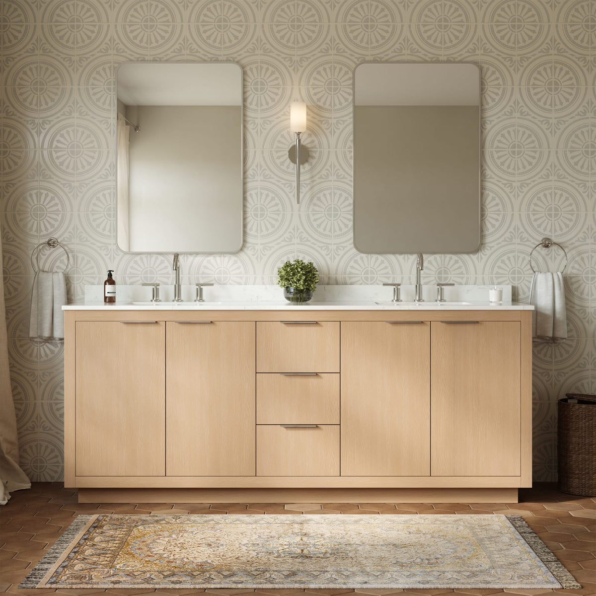 Maroni Bathroom Vanity with Countertop 80 inch Double Sink 3-hole Faucet Setup