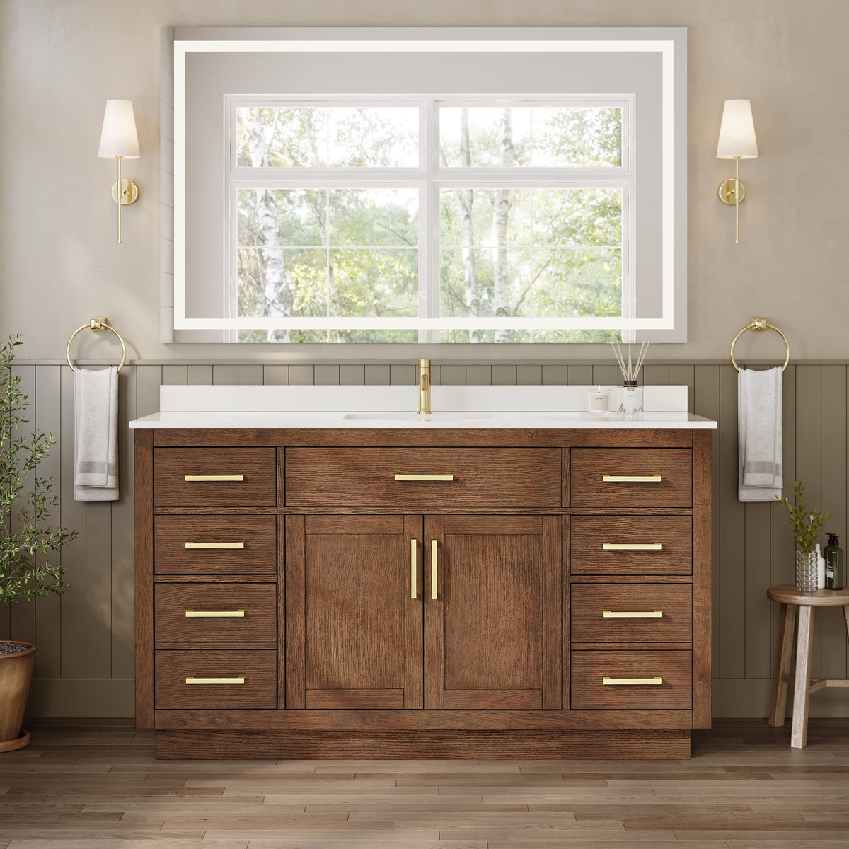 Beckett TK Bathroom Vanity with Countertop 60 inch Single Sink Single hole Faucet Setup