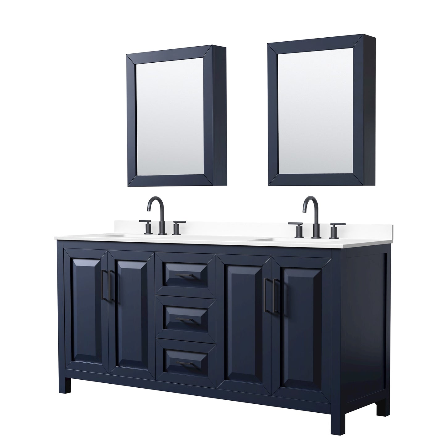 Daria Bathroom Vanity with Countertop 72 inch Double Sink 3-hole Faucet Setup