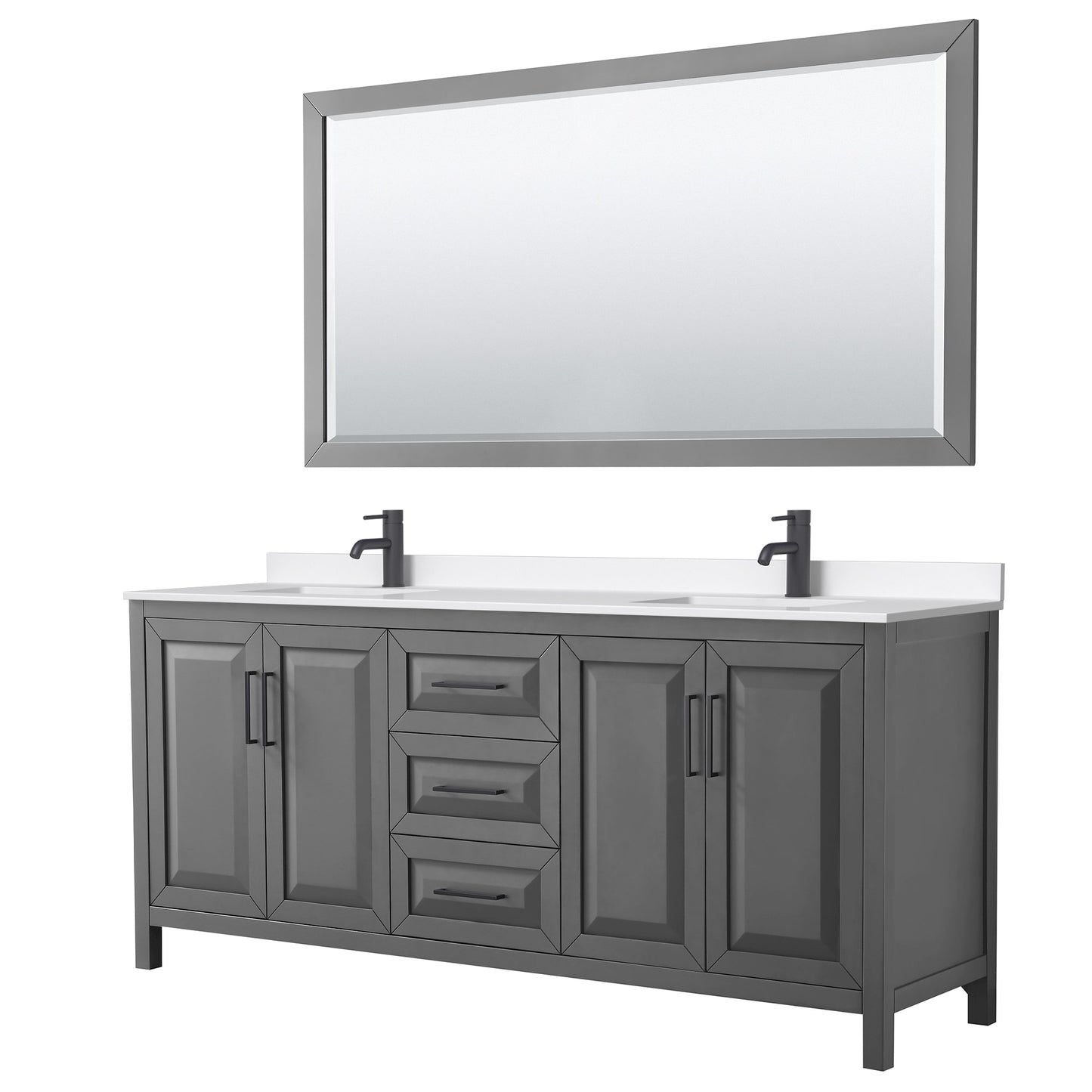 Daria Bathroom Vanity with Countertop 80 inch Double Sink Single hole Faucet Setup