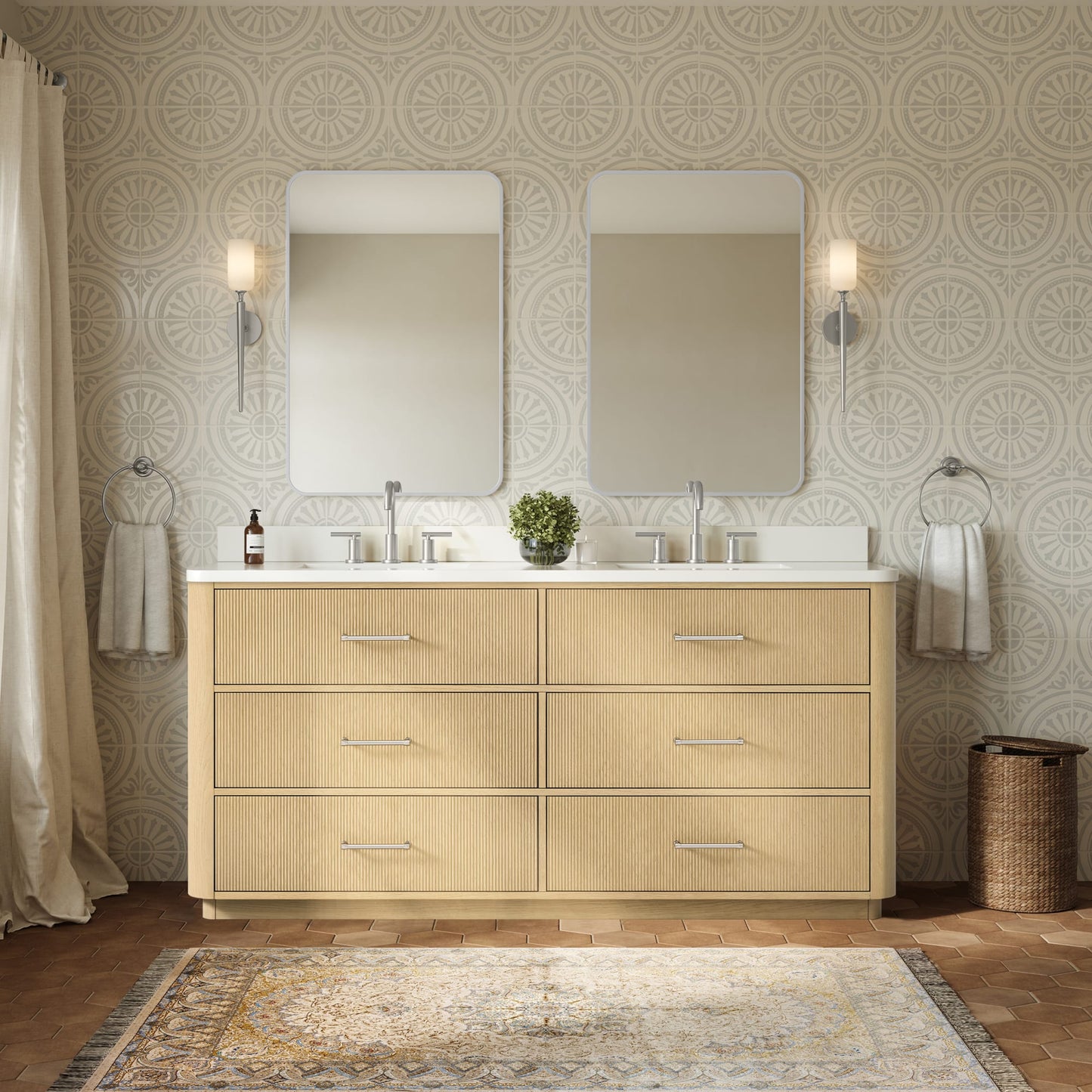 Francesca Bathroom Vanity with Countertop 72 inch Double Sink 3-hole Faucet Setup