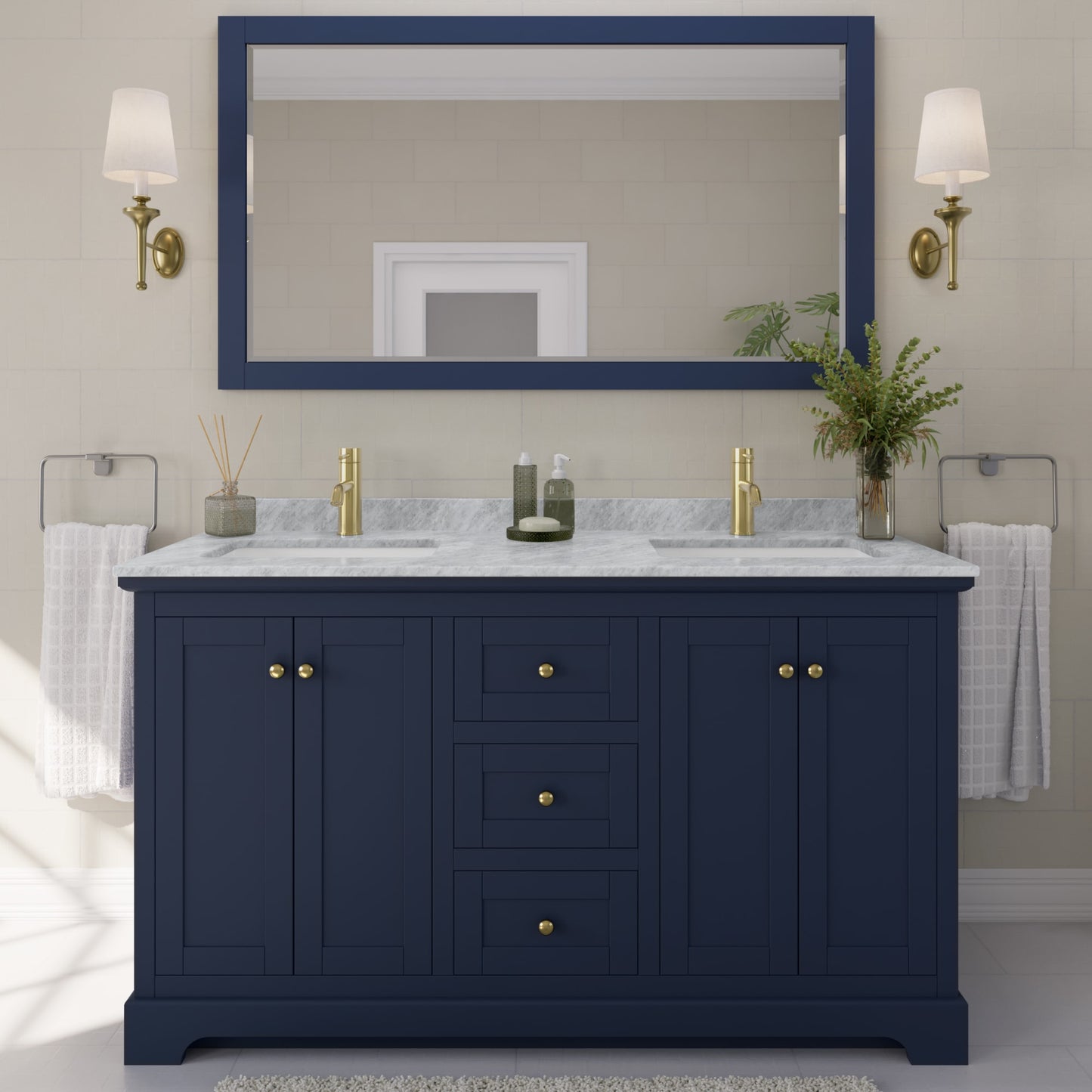 Avery Bathroom Vanity with Countertop 60 inch Double Sink Single hole Faucet Setup