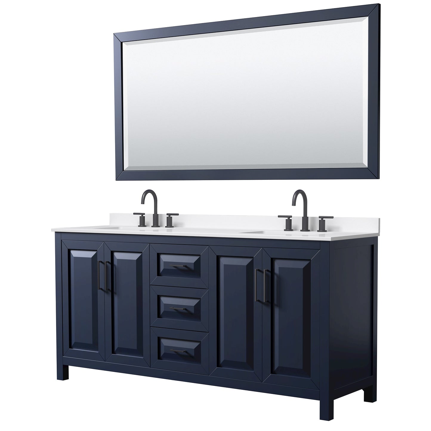 Daria Bathroom Vanity with Countertop 72 inch Double Sink 3-hole Faucet Setup