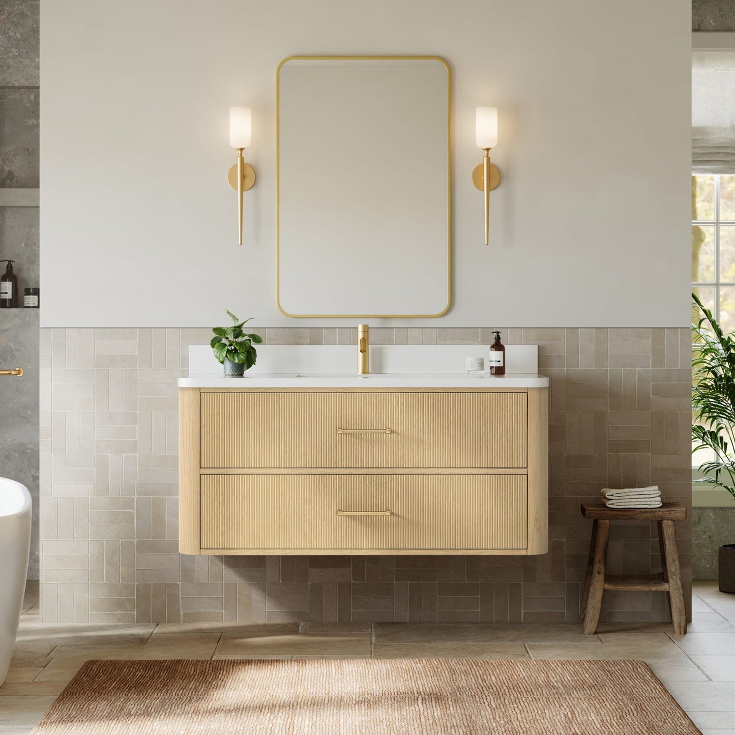 Francesca WM Wall Mounted Bathroom Vanity with Countertop 48 inch Single Sink Single hole Faucet Setup