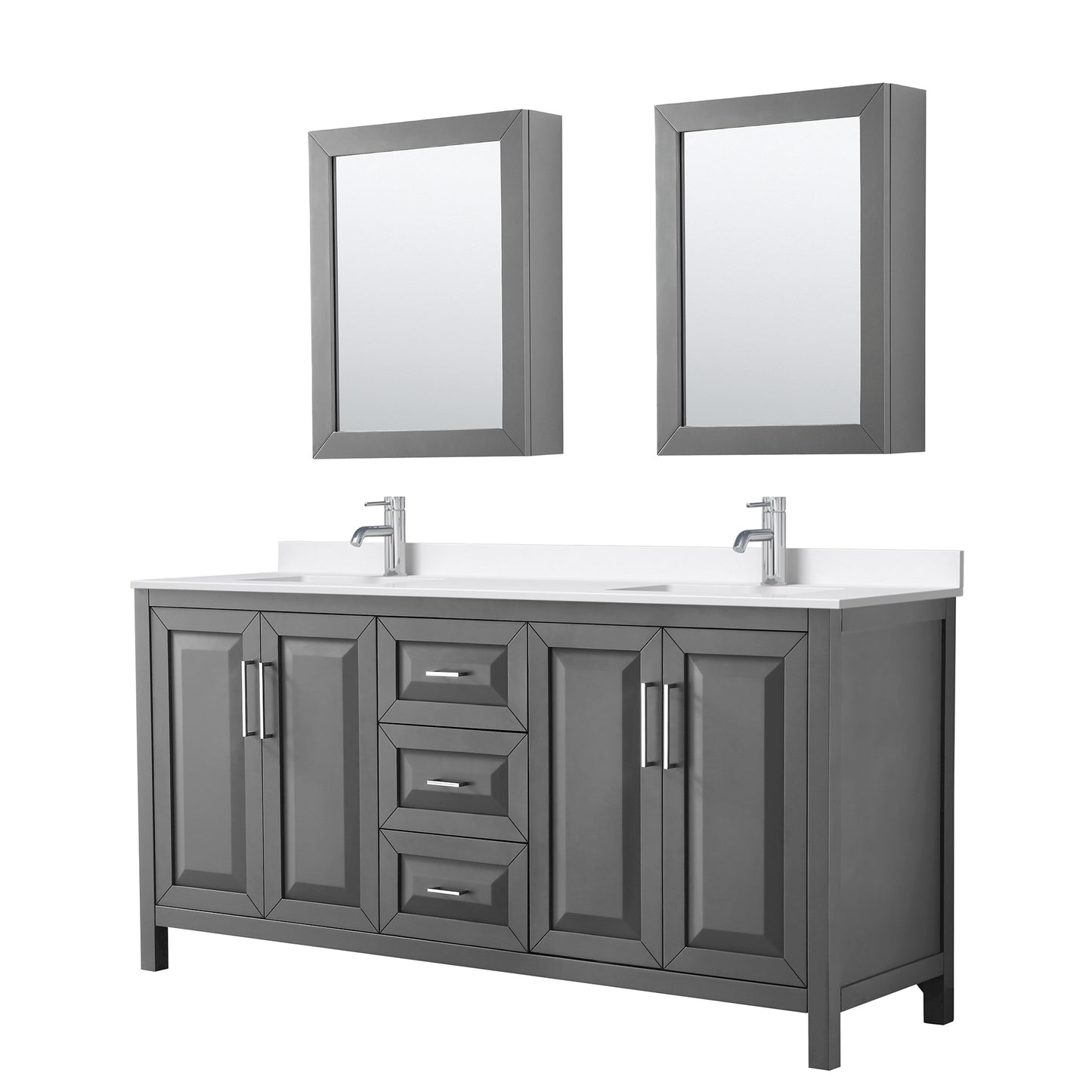 Daria Bathroom Vanity with Countertop 72 inch Double Sink Single hole Faucet Setup
