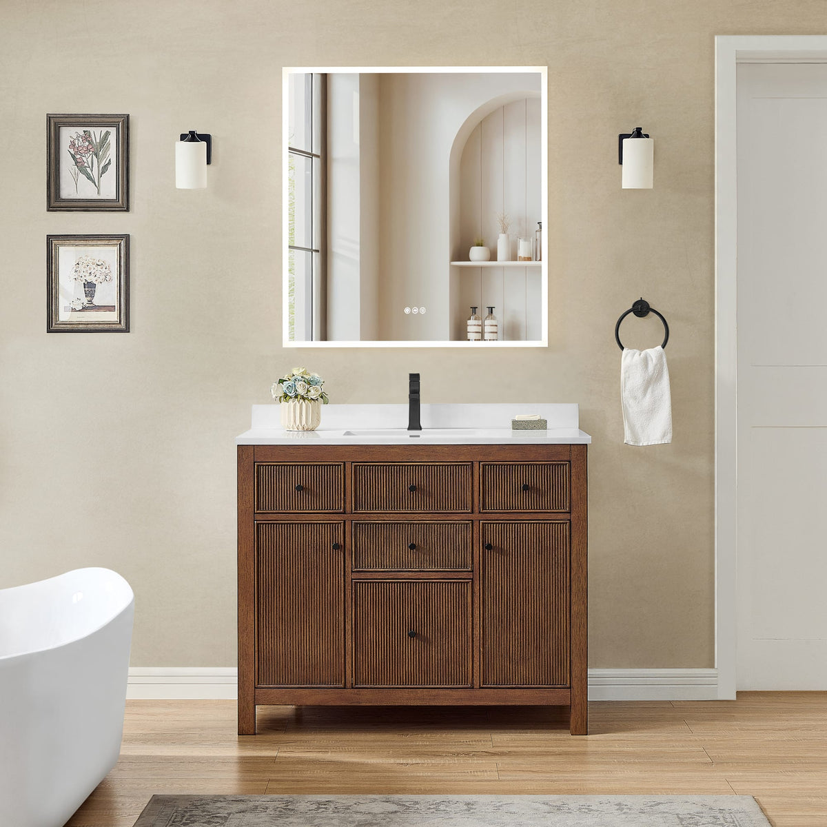 Pendry Bathroom Vanity with Countertop 42 inch Single Sink Single hole Faucet Setup