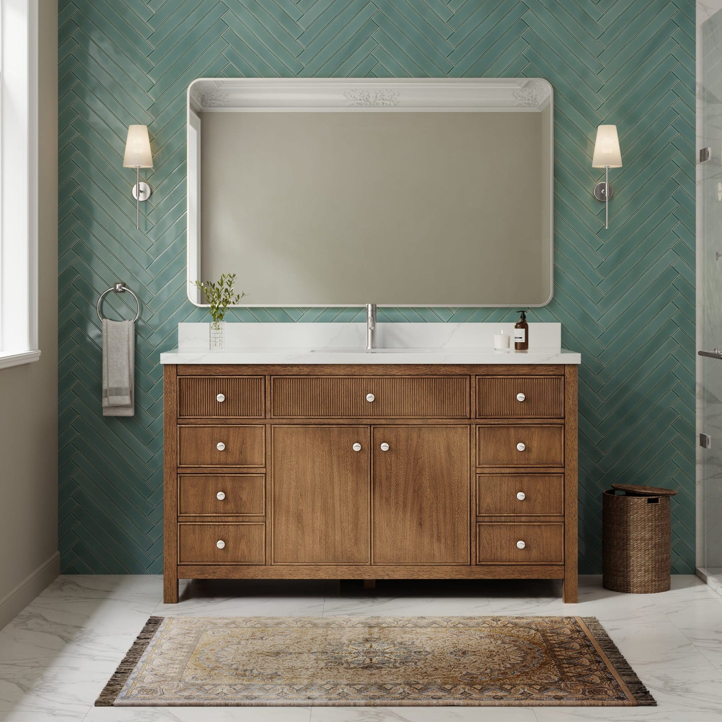 Rian Bathroom Vanity with Countertop 60 inch Single Sink Single hole Faucet Setup