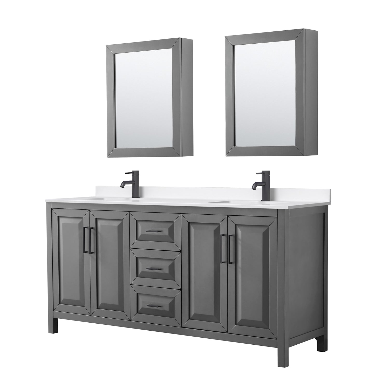 Daria Bathroom Vanity with Countertop 72 inch Double Sink Single hole Faucet Setup