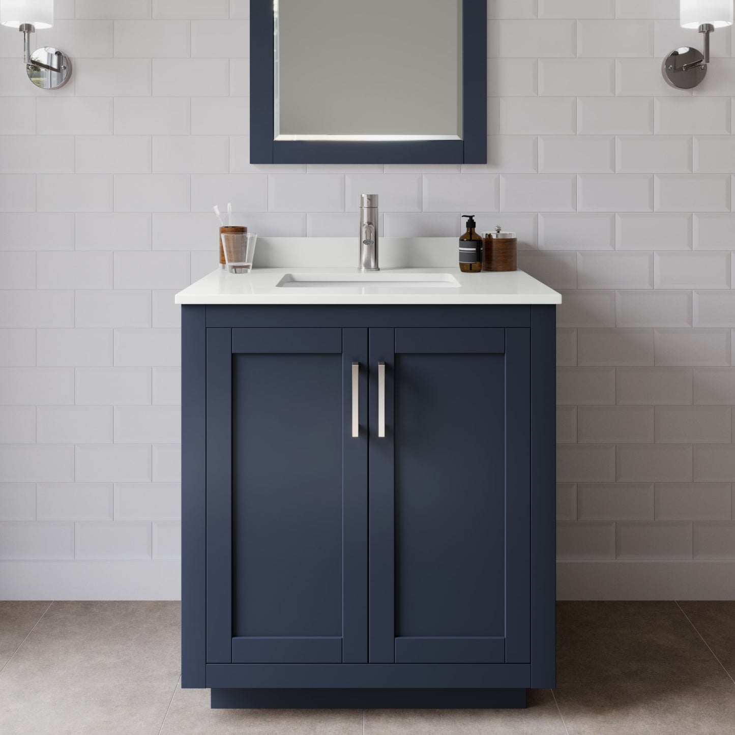 Miranda Bathroom Vanity with Countertop 30 inch Single Sink Single hole Faucet Setup