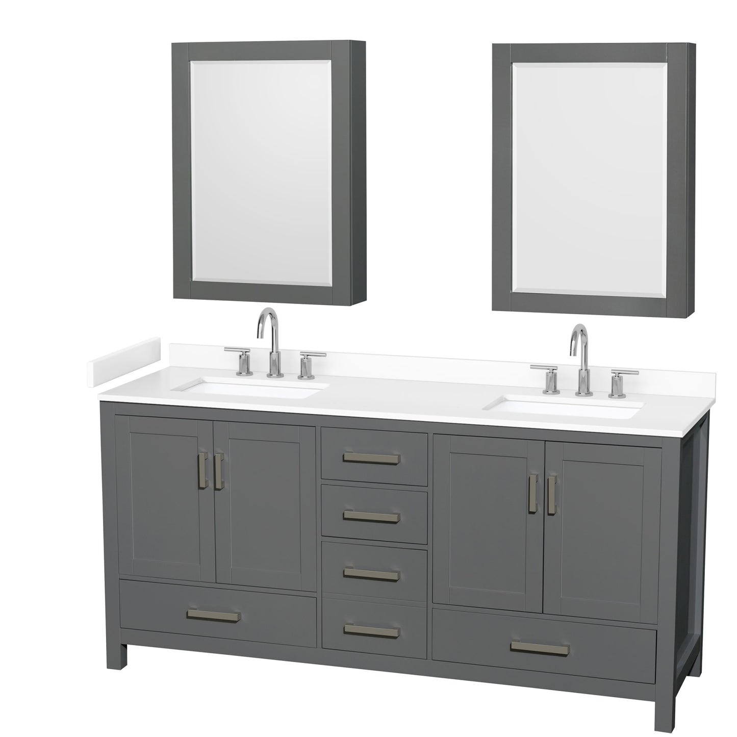 Sheffield Bathroom Vanity with Countertop 72 inch Double Sink 3-hole Faucet Setup