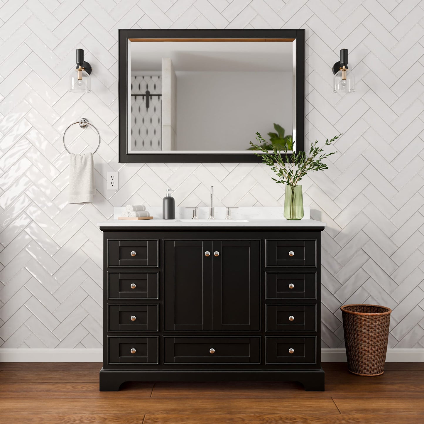 Deborah Bathroom Vanity with Countertop 48 inch Single Sink 3-hole Faucet Setup