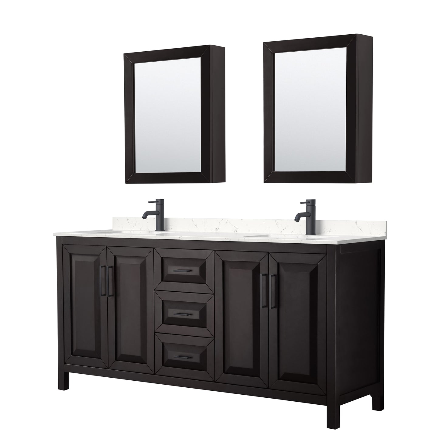 Daria Bathroom Vanity with Countertop 72 inch Double Sink Single hole Faucet Setup