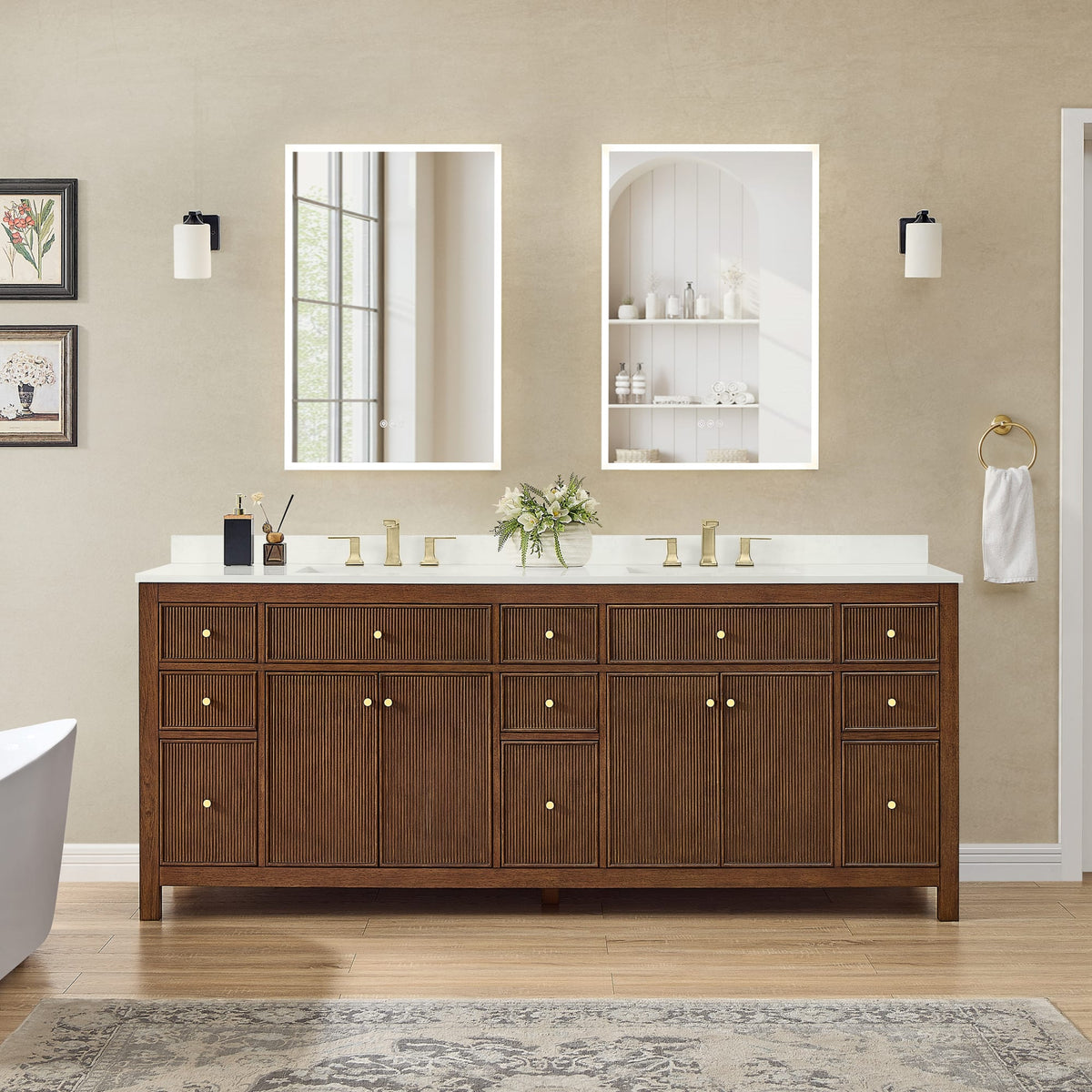 Pendry Bathroom Vanity with Countertop 84 inch Double Sink 3-hole Faucet Setup
