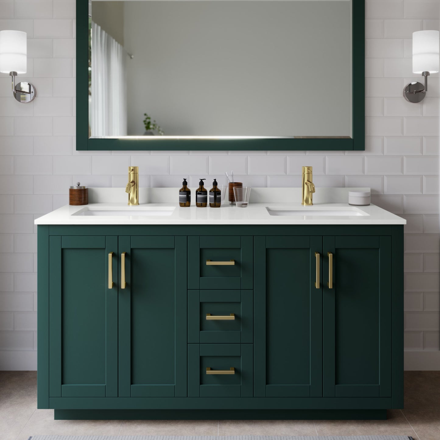 Miranda Bathroom Vanity with Countertop 60 inch Double Sink Single hole Faucet Setup