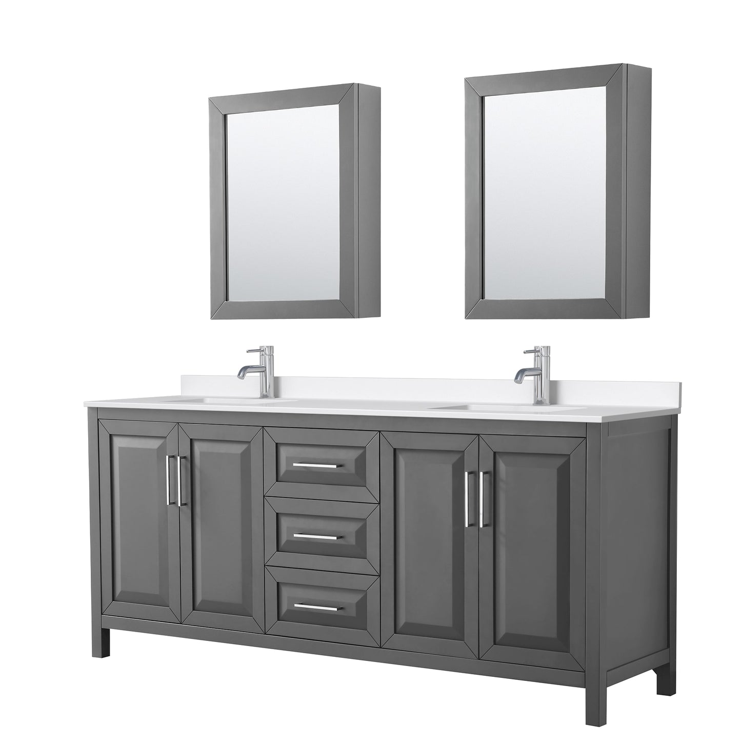 Daria Bathroom Vanity with Countertop 80 inch Double Sink Single hole Faucet Setup