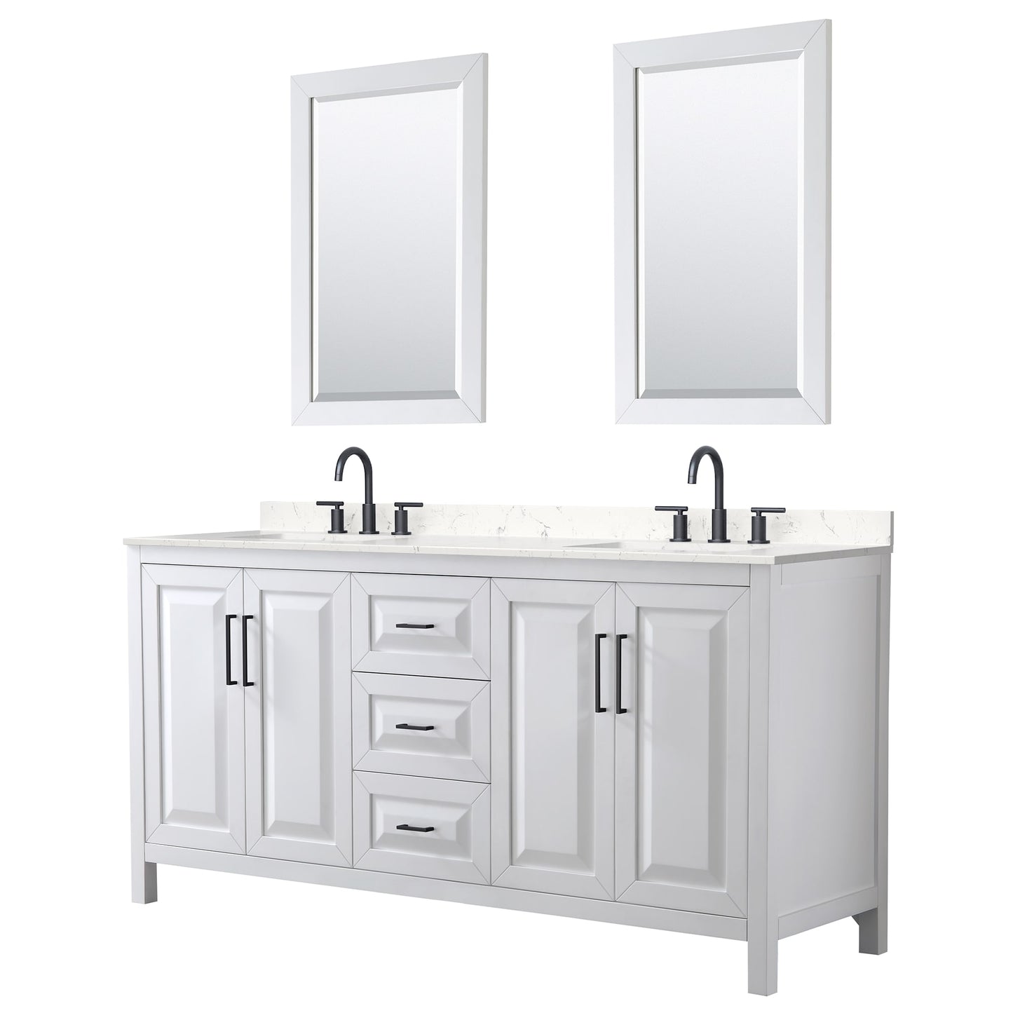Daria Bathroom Vanity with Countertop 72 inch Double Sink 3-hole Faucet Setup
